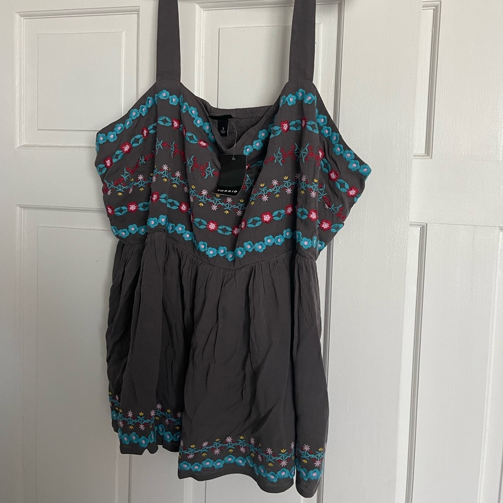 Embroidered Peplum Top- Gauze Dark Grey
